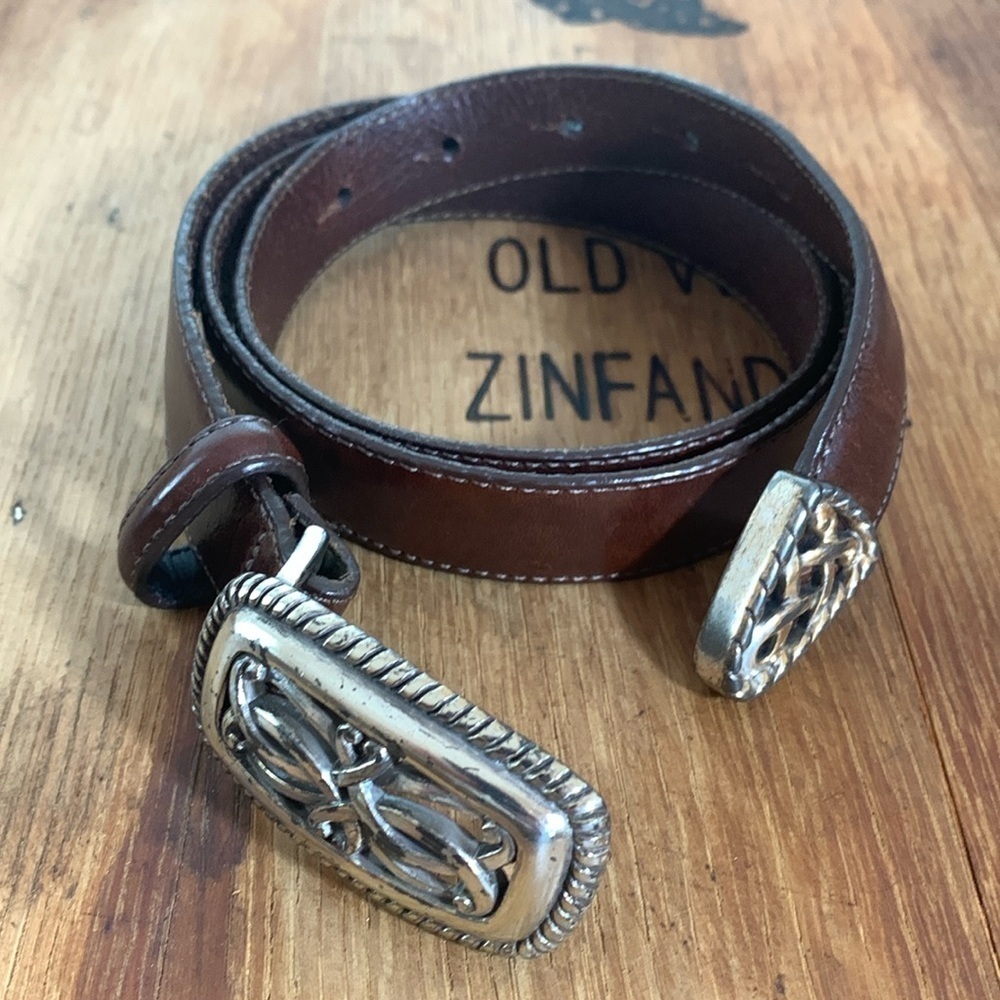 Brighton | Vintage 1995 Brown Leather Silver Celtic Knot Scroll Buckle Belt L - Picture 12 of 14